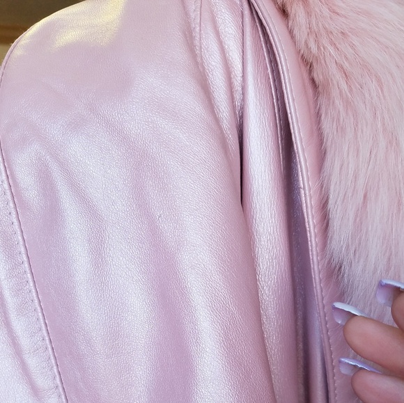 SOLD Henig Furs Pearlescent Pink Leather Fur Coat - Picture 2 of 8